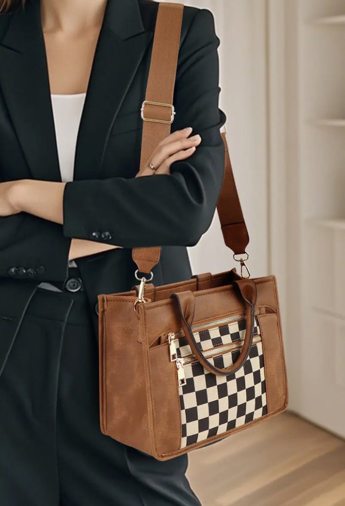 Checkered Canvas Crossbody