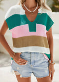 LCD Color Block Notch V Neck