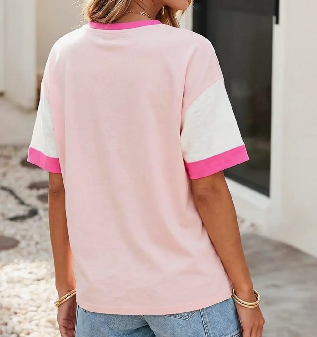 LCD Shift Color block Round Neck Blouse