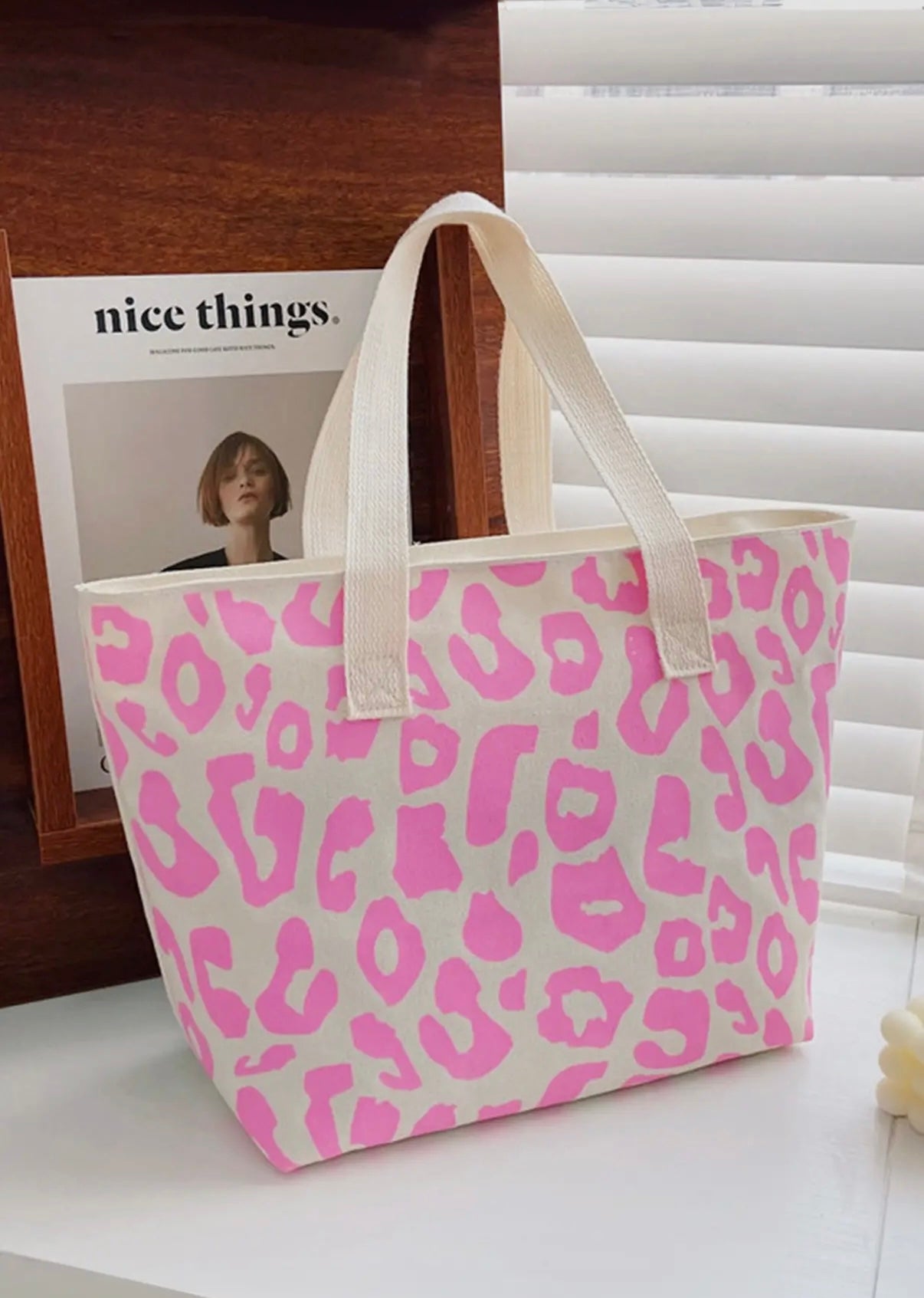 Leopard print canvas tote bag ￼