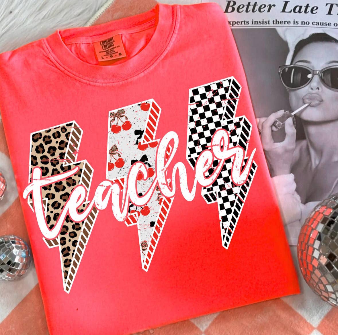 Teacher Leopard Cherry Lightning Bolt Short Sleeve Shirt : Watermelon